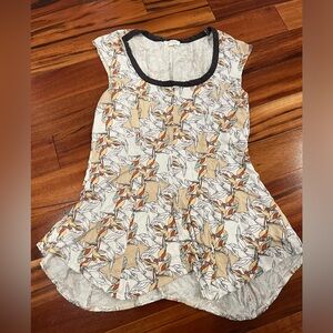 Anthropologie Weston Women’s XS Tullia Swing Top Cap Sleeves Parrot Bird Print